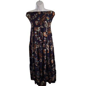 Jance Womens Smocked Midi Dress M Blue Tiered Floral Off Shoulder Cottagecore